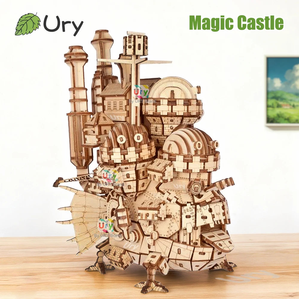 URY 3D Wooden Puzzle Creative Magic Steel Castle Theme Film Movie Series DIY Toy Home Decoration Model Kit Gifts for Adults