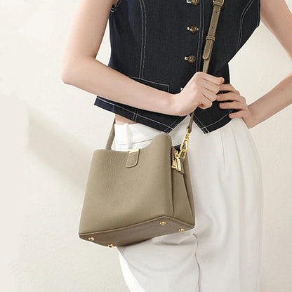 Burminsa Cowhide Genuine Leather Bucket Crossbody Shoulder Bags For Women 2025 Luxury Designer Top Handle Work Ladies Handbags