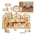 Ury 3D Wooden Puzzle Christmas Factory Table Clock Countdown Calendar Retro Toy for Kids Adults DIY Model Kit Decoration Gifts