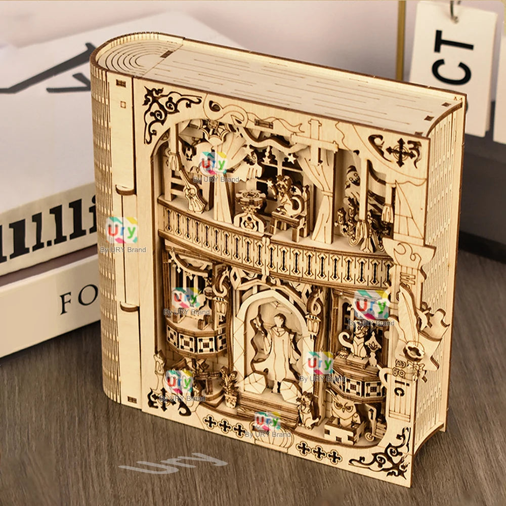 Ury 3D Wooden Puzzle Movie Serie Magic Book Box Spellbook Magician Cat Owl Messenger Model DIY Toy Decoration Gift for Kid Adult