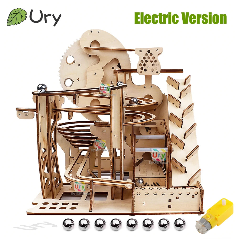 Ury 3D Wooden Puzzle Marble Run Set Track Device Mechanical Manual Model Science High Difficulty Maze Ball Assembly Toy for Boys