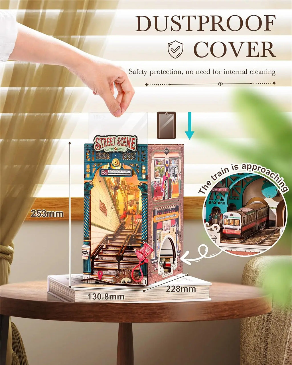 Robotime DIY Miniature House Book Nook Kits Street Scene Booknook with Lights Diorama Model Building Kit Decor Gift for Adults