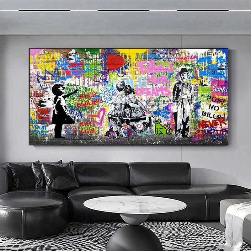 Banksy Street Art Graffiti Urban Wall Art Balloon Girl Canvas Painting Large Size Posters and Prints for Living Room Home Decor