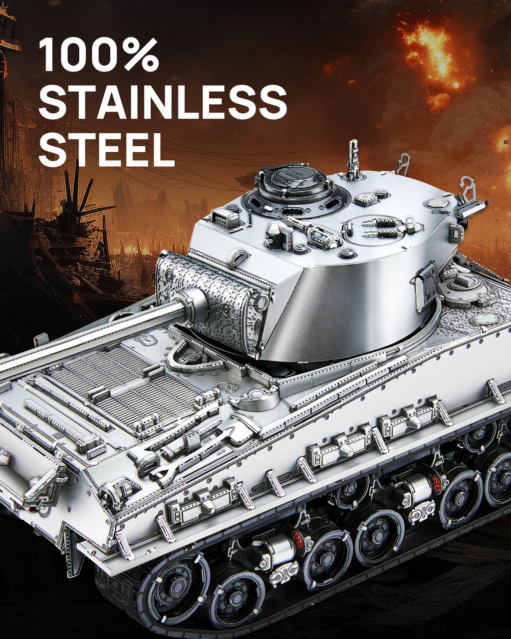 Piececool 3D Metal Puzzles M4 Sherman Medium Tank 3D Metal Model Kits for Adult Jigsaw DIY Set for Christmas Gifts
