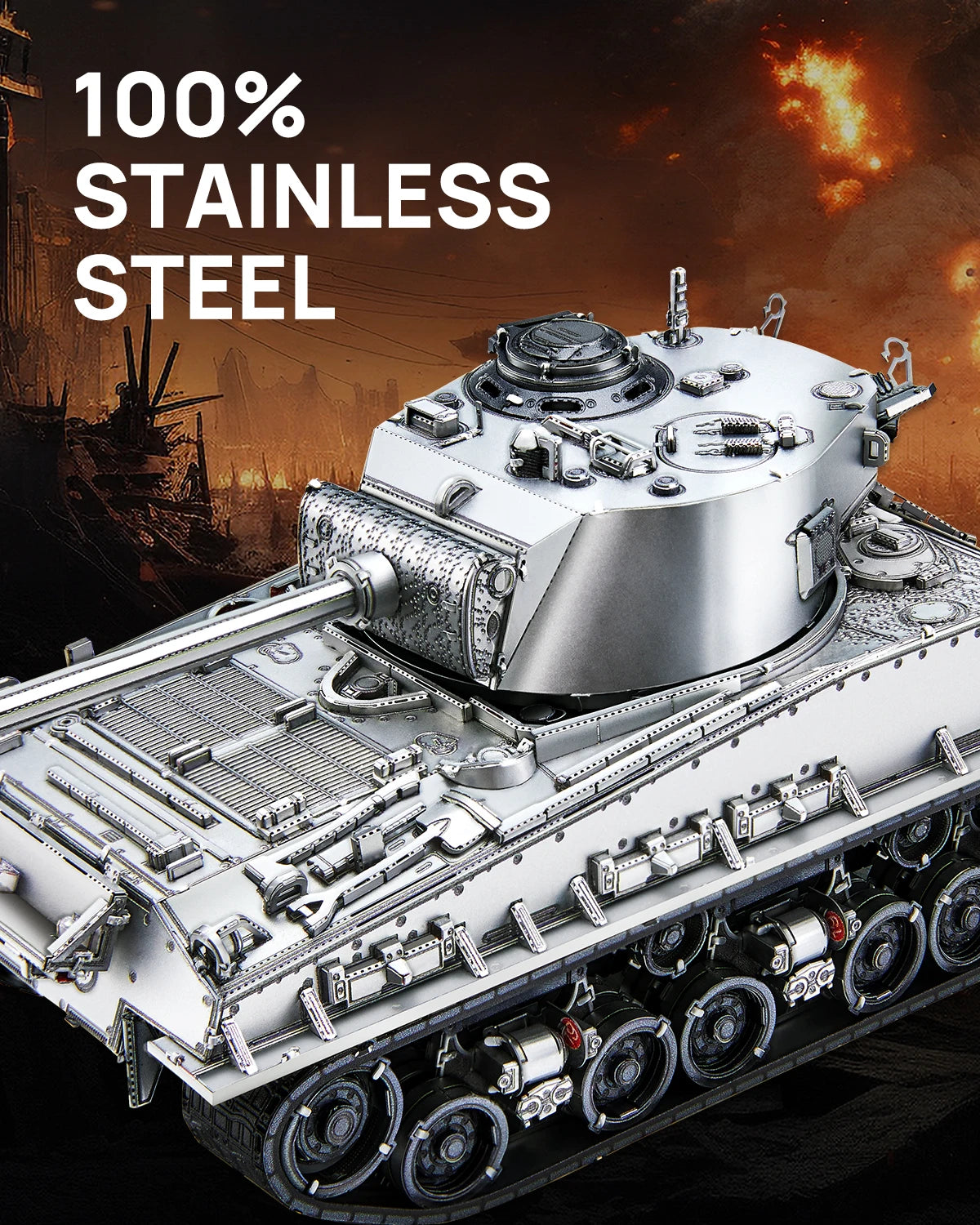 Piececool 3D Metal Puzzles M4 Sherman Medium Tank 3D Metal Model Kits for Adult Jigsaw DIY Set for Christmas Gifts