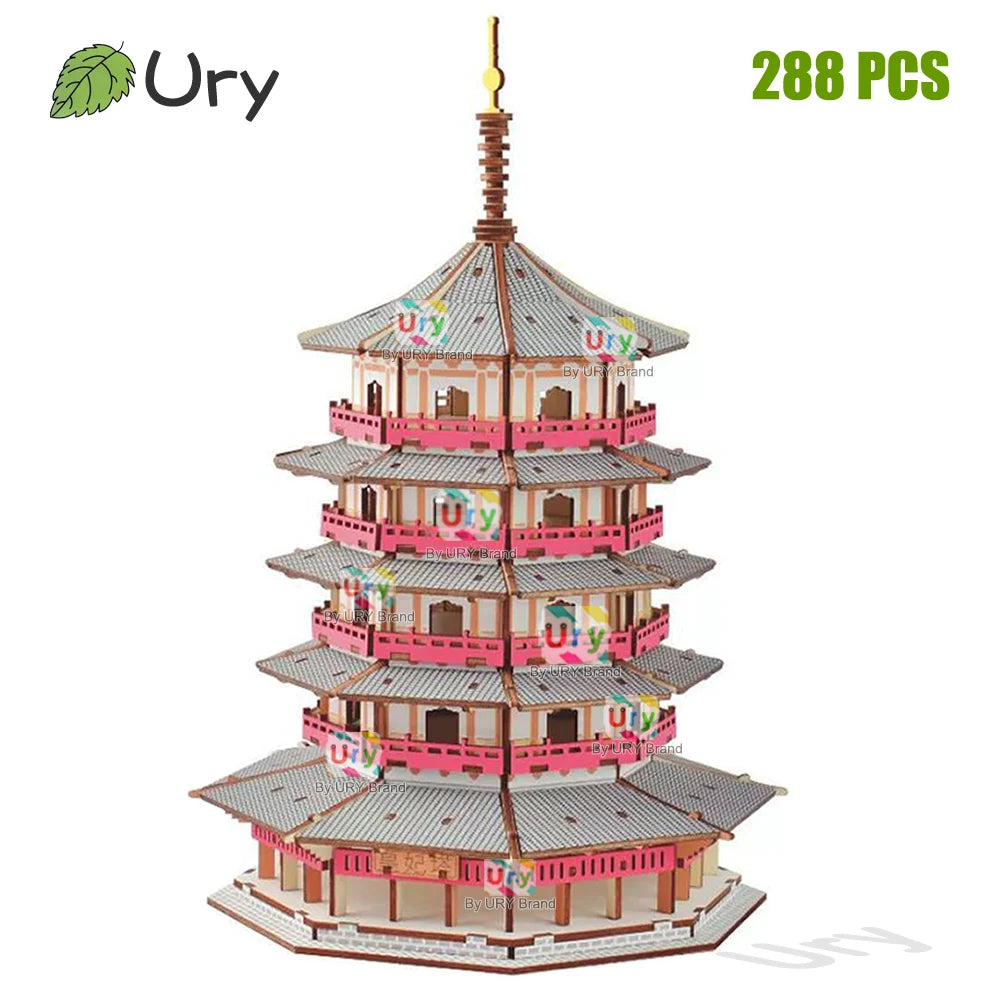 3D Wooden Puzzle Chinese Ancient Pagoda Architecture Mortise and Tenon Tower Model DIY Kits Toys Desk Decoration Gifts for Kids