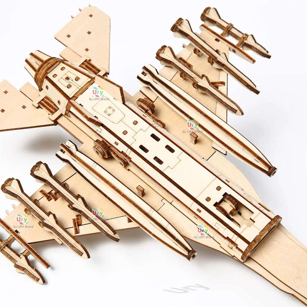 Ury 3D Wooden Puzzle WW2 Military Army Fighter Plane Jet Warcraft Assemble Model DIY Kits Toy Desk Decoration Gifts for Kids Boy