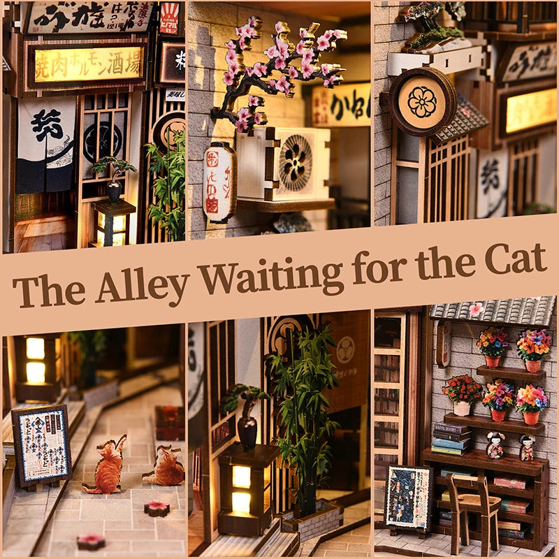 Cat's Alley DIY Miniature House - 3D Wooden Book Nook Kit, Hand-Assembled Bookend & Home Decor, Christmas and Black Friday