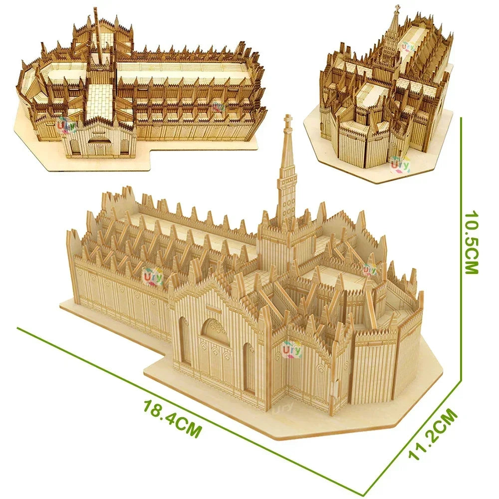 Ury 3D Wooden Puzzle Eiffel Tower Leaning of Pisa Famous European Classics Building World Architecture Model DIY Toys Decoration