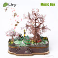Ury 3D Wooden Puzzle Colorful Cherry Blossom Tree Rotatable Tourist Train Music Octave Box Model Assembly DIY Toy Gift for Adult