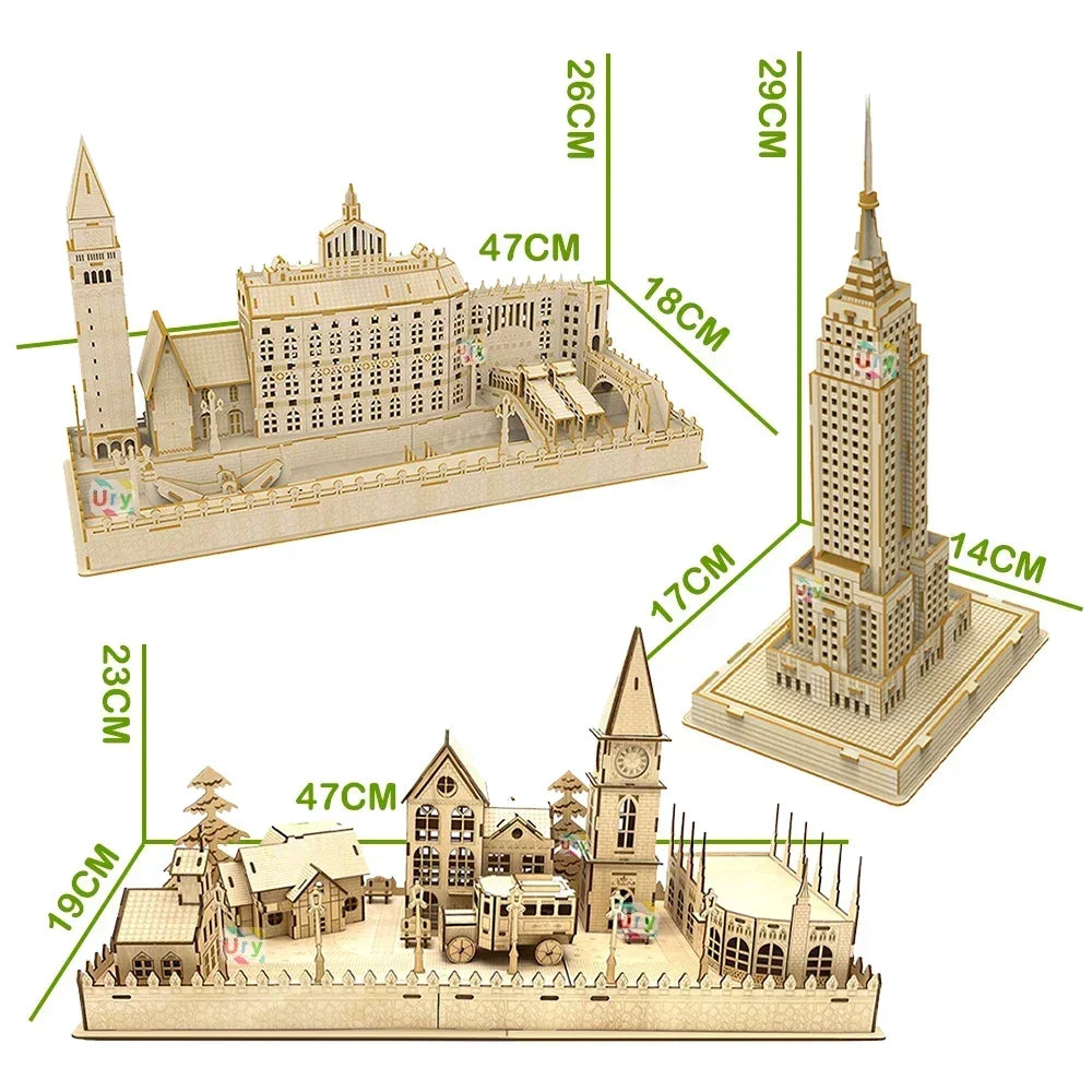 Ury 3D Wooden Puzzle Eiffel Tower Leaning of Pisa Famous European Classics Building World Architecture Model DIY Toys Decoration