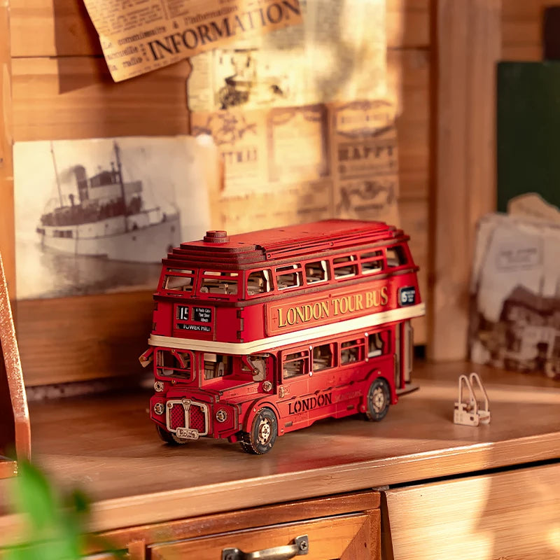 Robotime Rolife London Tour Bus City Sightseeing Car Model Best Gifts Present for Kids Building Block Kits 3D Wooden Puzzle