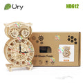 Ury 3D Wooden Puzzle Retro Pendulum Owl Wall Clock Model Set Hygrometer Mechanical Gear Decoration Hand-assembled Toy Kids Gift