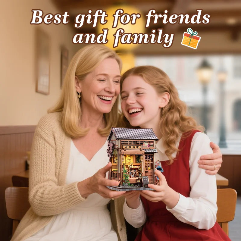 CUTEBEE Book Nook Kit DIY Doll House Wooden Puzzle Bookshelf Insert Miniature Model Christmas Gift for Sakura O kimono Shop