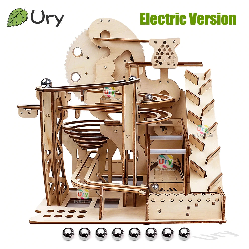 Ury 3D Wooden Puzzle Marble Run Set Track Device Mechanical Manual Model Science High Difficulty Maze Ball Assembly Toy for Boys