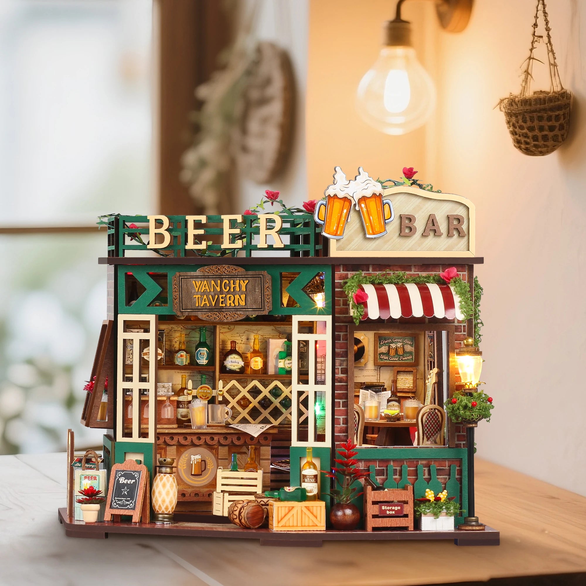 DIY Beer Bar Craft Kit – Handmade Micro House Model Christmas Gift for Adults, Creative Dollhouse Decor (Assembly Required)