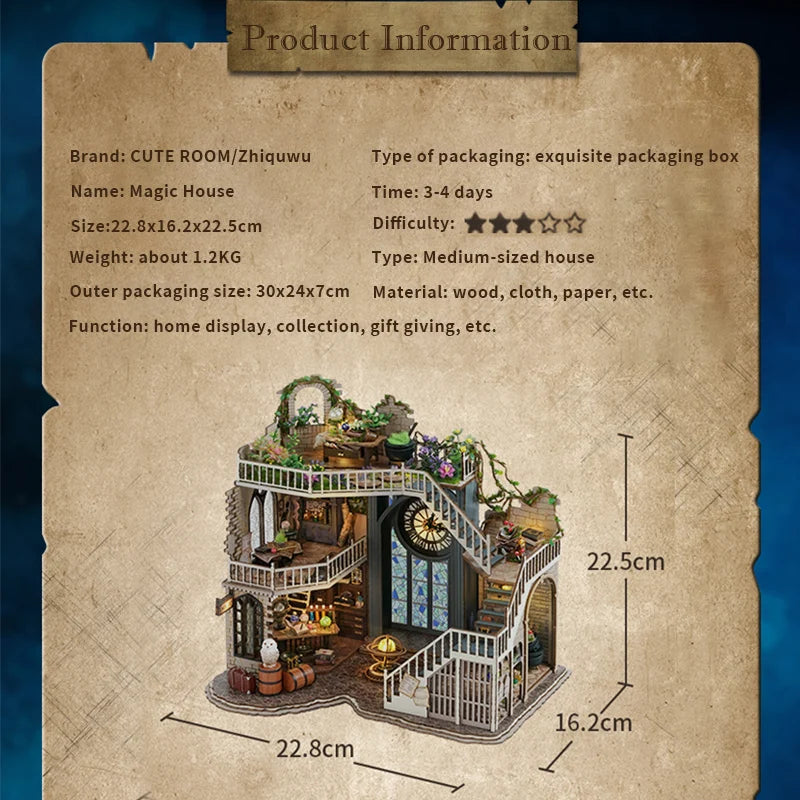 CUTEBEE DIY Miniature Doll House Kit Wooden Dollhouse Roombox Magic Workshop Garden With Light for Girls Adults Gifts Christmas