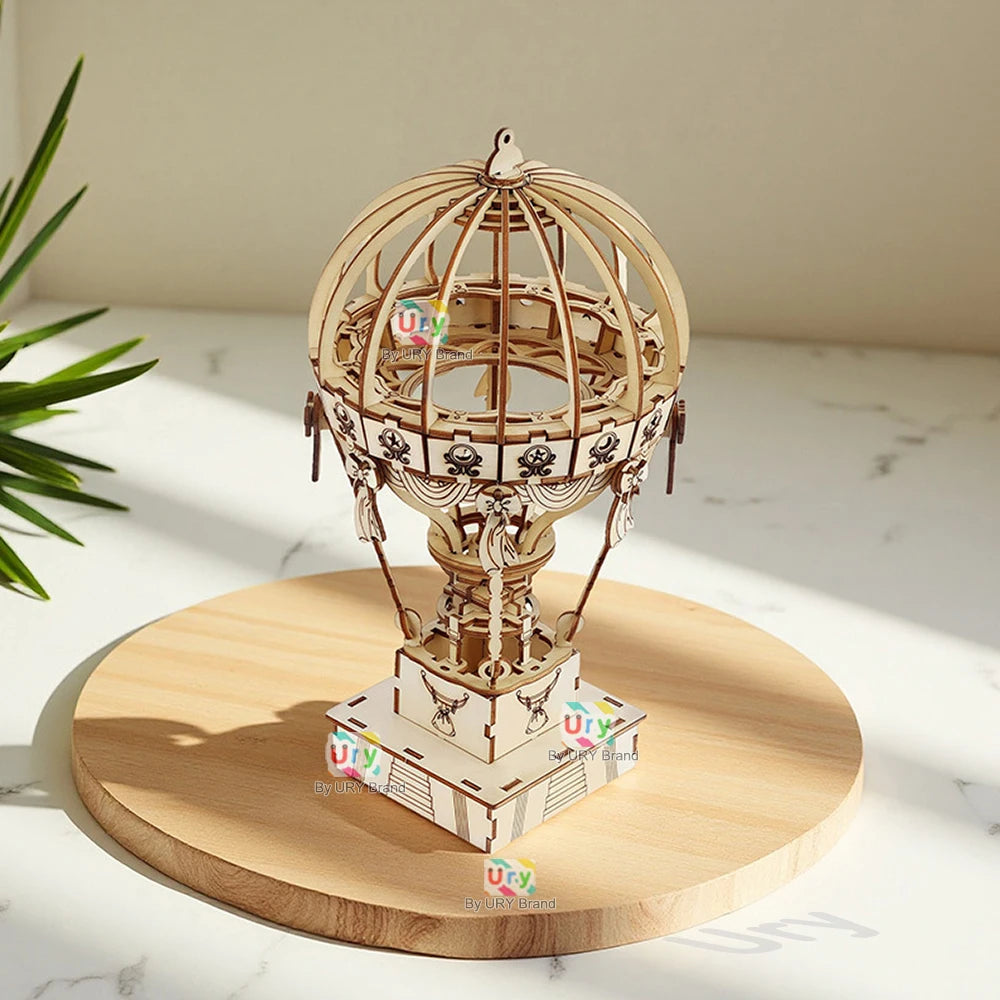 Ury 3D Wooden Puzzles Mini Amusement Park Ferris Wheel Hot Air Balloon Model Assembly Kits Decoration Toy Gift for Kids Adults