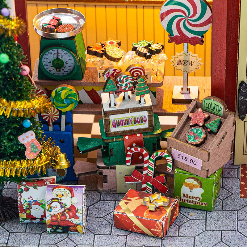 Christmas Candy House DIY Wooden Cottage Kit - 3D Puzzle Miniature Model, Creative Home Decor, Holiday Gift