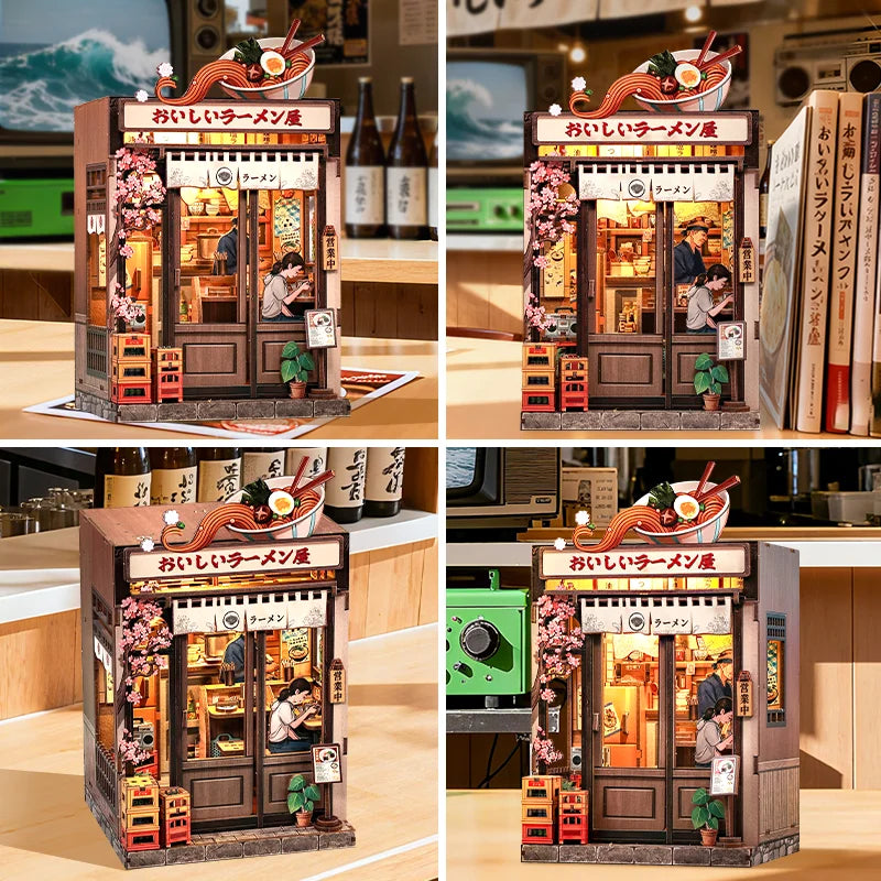 CUTEBEE Book Nook Kit DIY Music Box Wooden Doll House with Touch Light Miniature Model for Amazing Gifts Oishii Kyoto