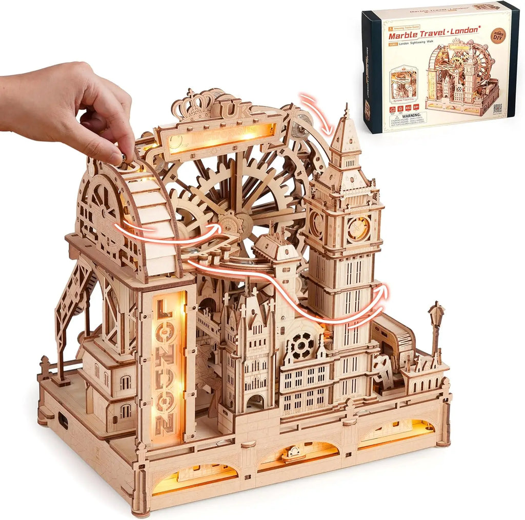 Robotime Rokr 3D Wooden Puzzles London City Miniature Marble Run Building Toys DIY Pinball Machine Model Kits Gear Ball Challeng