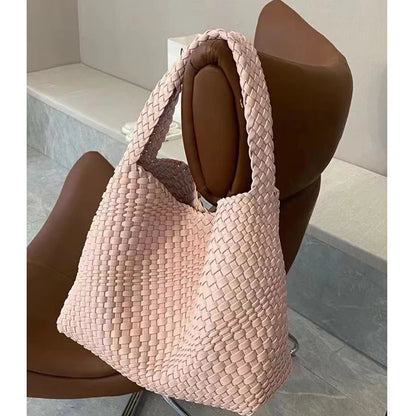 2025 Fashion Soft Hobo Weave Shoulder Handbag With Insert Organizer Woven Vegan Leather Top-handle Tote All-Match Underarm Bag