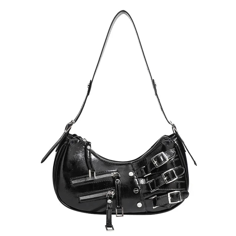 Korean Style High-end Feely2k Spicy Girl Underarm Bag 2024 New Street Trendy Cool Motorcycle Bag Fashionable Versatile Shoulder