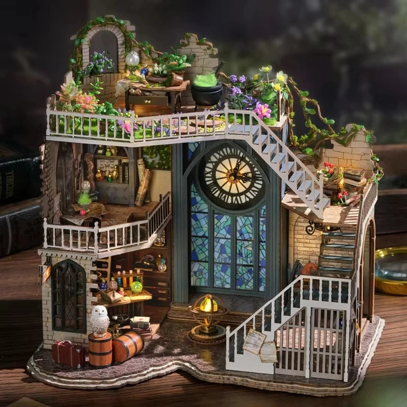 CUTEBEE DIY Miniature Doll House Kit Wooden Dollhouse Roombox Magic Workshop Garden With Light for Girls Adults Gifts Christmas