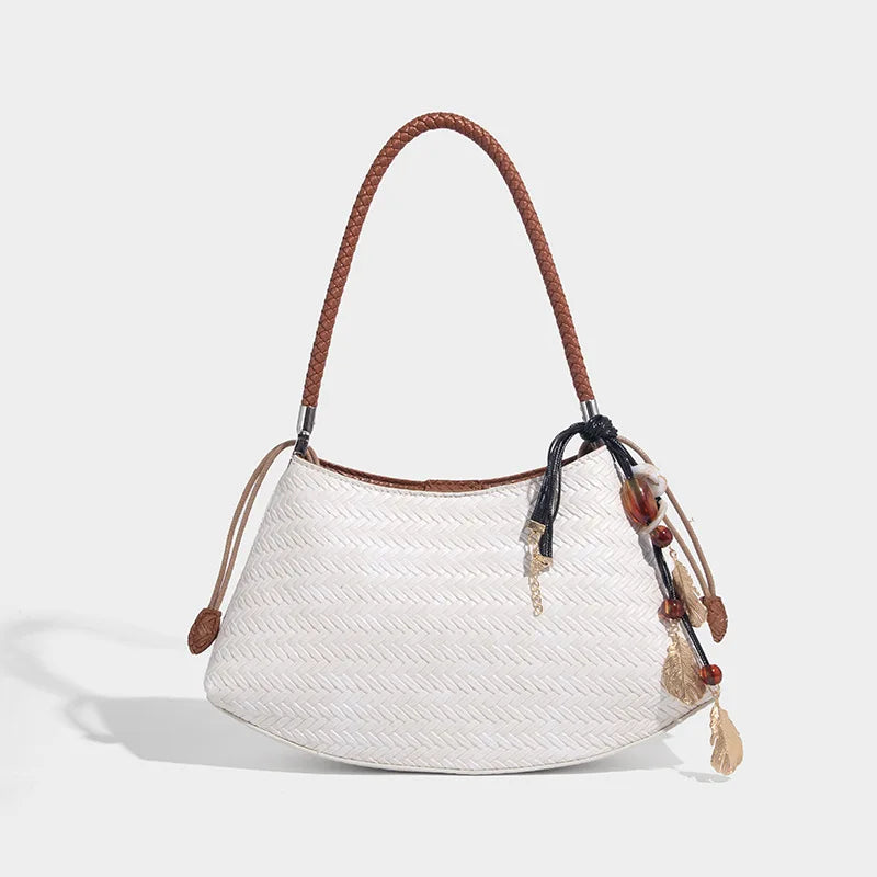 Handmade Weave PU Drawstring Tote Bags For Women Luxury Designer Handbags Purse 2025 New Vintage With Inner Pocket Shoulder