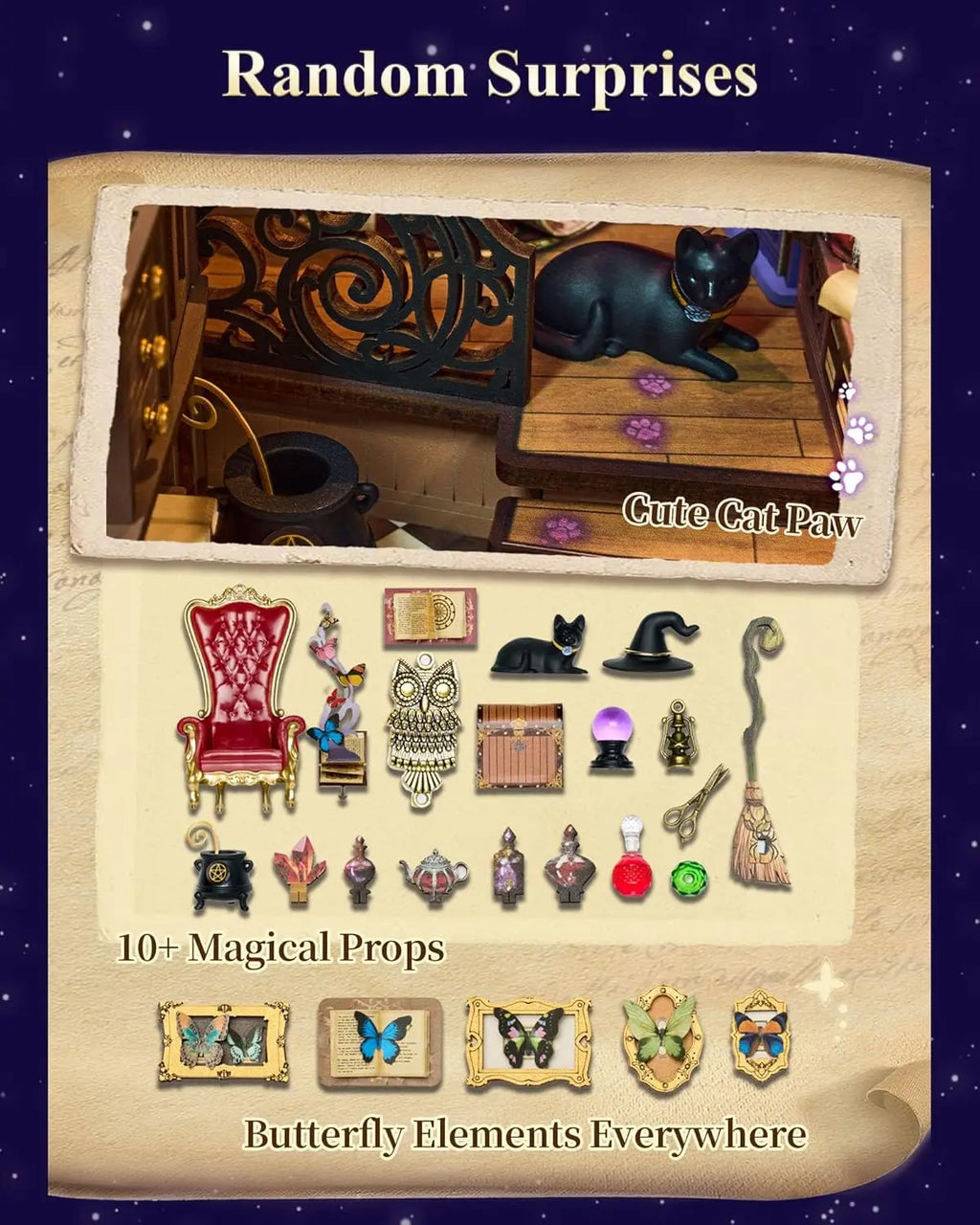 Robotime Rolife Book Nook Kits Magic Fantasy Corner DIY Booknook with Lights Miniature House Kit 3D Wooden Puzzle Bookshelf Gift