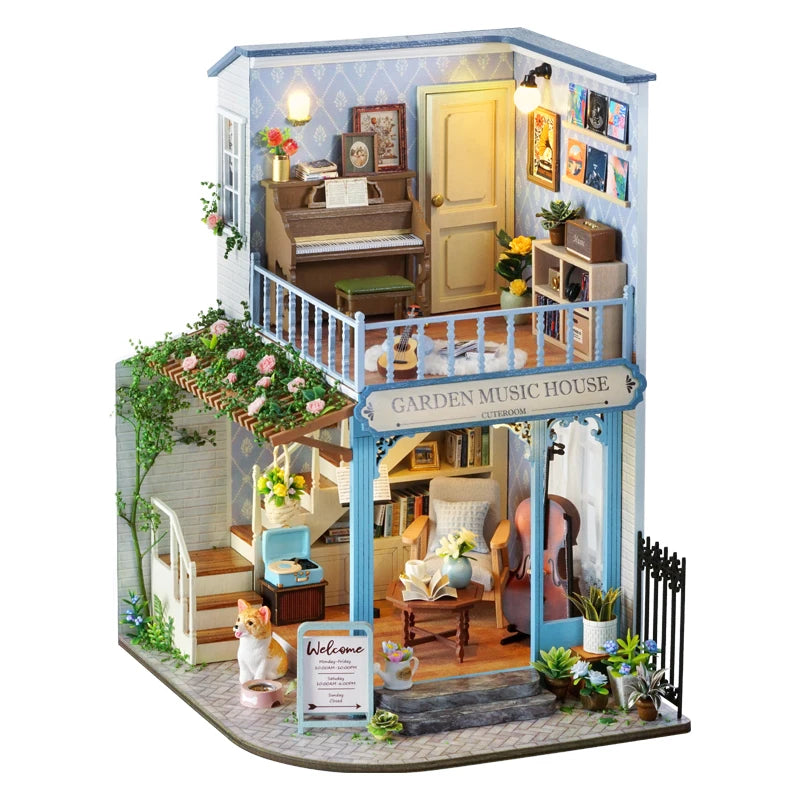 New DIY Miniature House Kit - Encounter with Time,Melody of Happiness' Retro Sweet Style Coffee-Themed Creative Gift