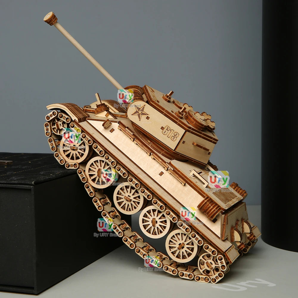 Ury 3D Wooden Puzzle WW2 Military Challenger Main Battle Tank MBT Assemble Model DIY Kits Toy Desk Decoration Gifts for Kids Boy