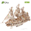 Ury DIY 3D Wooden Puzzle Retro Style Halloween Ghost Pirate Ship Model Toys Handmade Set Home Decoration Christmas Gift for Kids