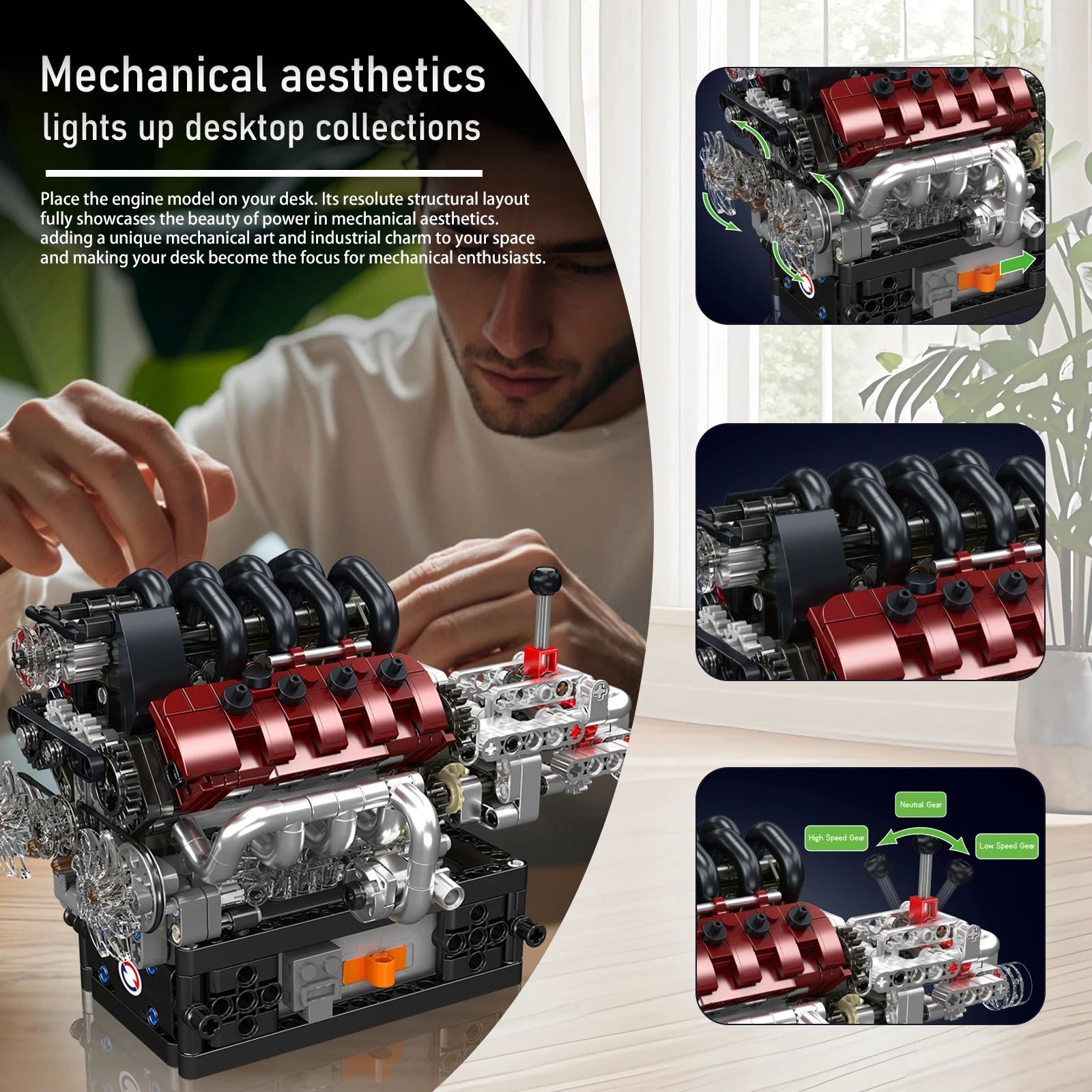 Simulation 10227 V8 Engine Model Technology Building Blocks With Motor+Transmission 787Pcs Assembled Collectible MOC Bricks Gift