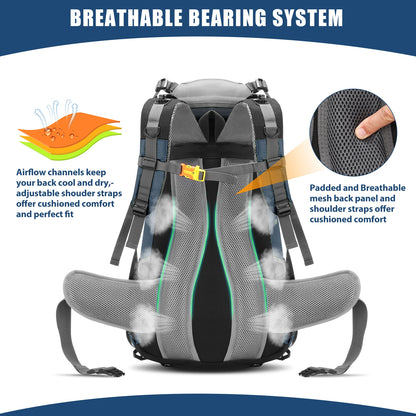 50L Waterproof Outdoor Sport Hiking Camping Travel Backpack Pack Mountaineering Climbing Trekking Bag Knapsack with Rain Cover