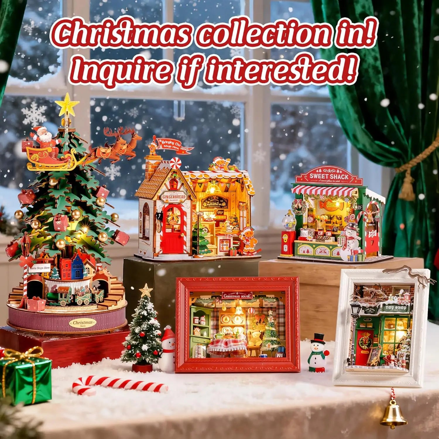 Robotime Miniature House Kit Christmas Candy Stall 170-Piece Model Kit Dolls House 3D Puzzle Mini House Christmas Decor