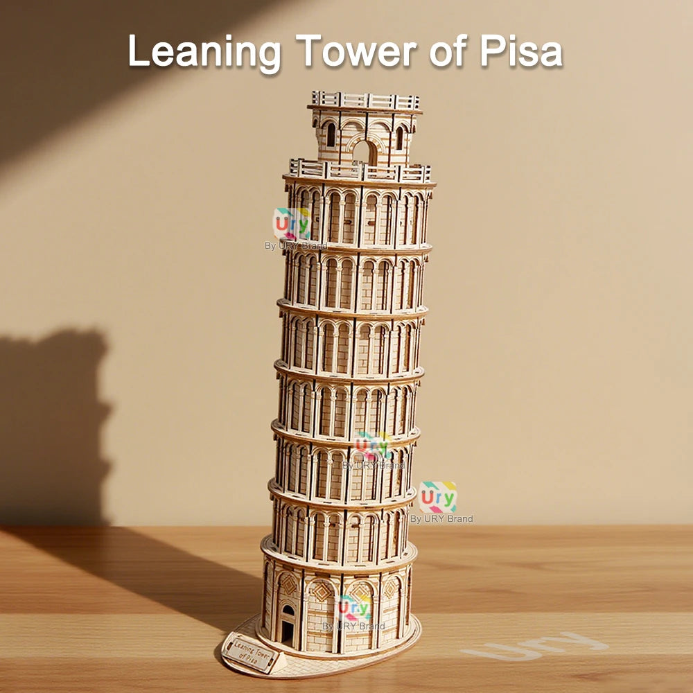 Ury 3D Wooden Puzzle Leaning of Pisa Big Ben Famous European UK Attractions Building World Architecture Model DIY Toy Decoration