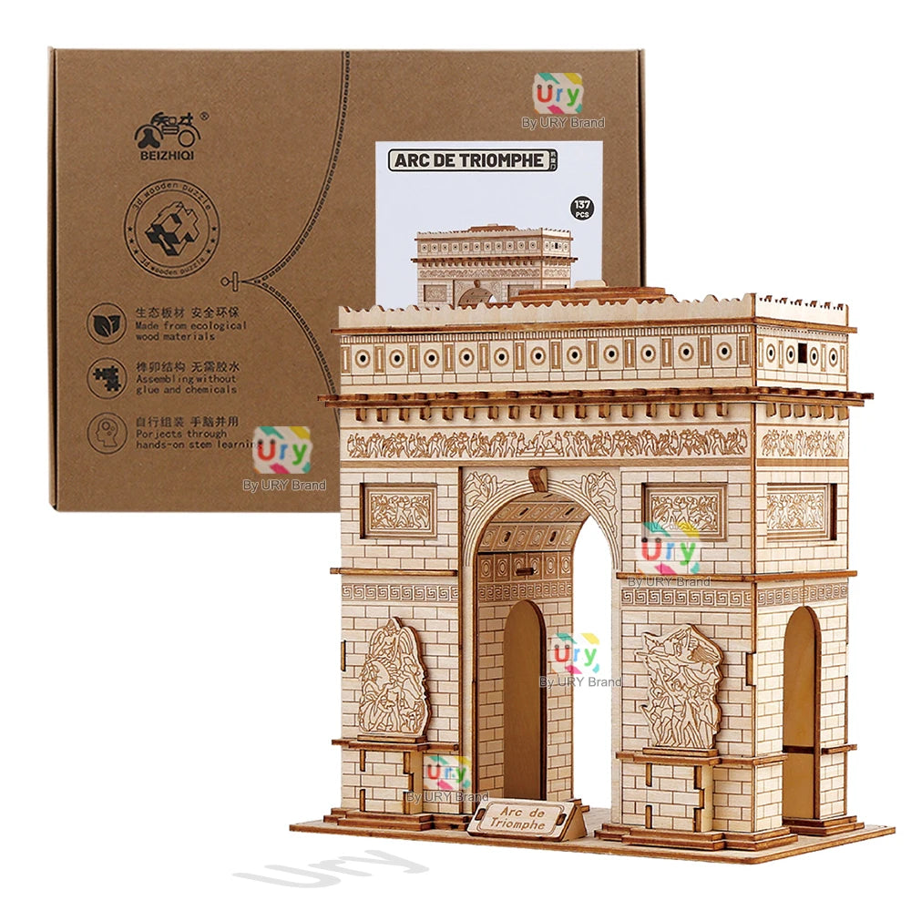 Ury 3D Wooden Puzzle Leaning of Pisa Big Ben Famous European UK Attractions Building World Architecture Model DIY Toy Decoration