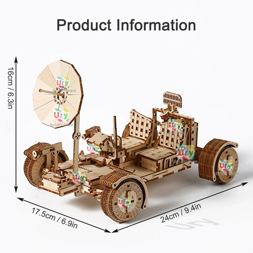Ury 3D Wooden Puzzle Truck Lunar Rover Space Car Movable Retro Exploration Vehicle Assembly Model DIY Decoration Gift for Kids