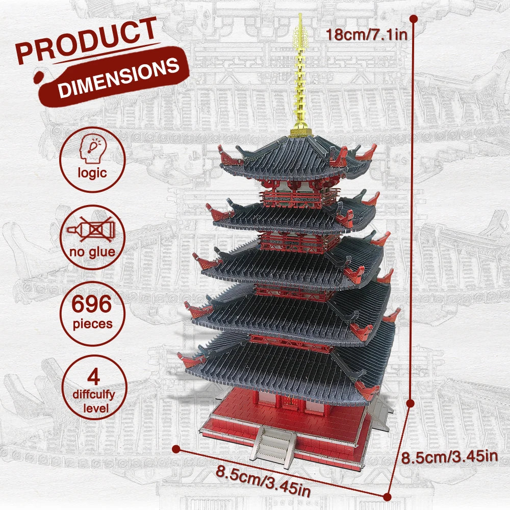 Piececool Puzzle 3D Metal Five-storied Pagoda Game Assembly Constructor Toy Model Building Kits Jigsaw Gift for Teen