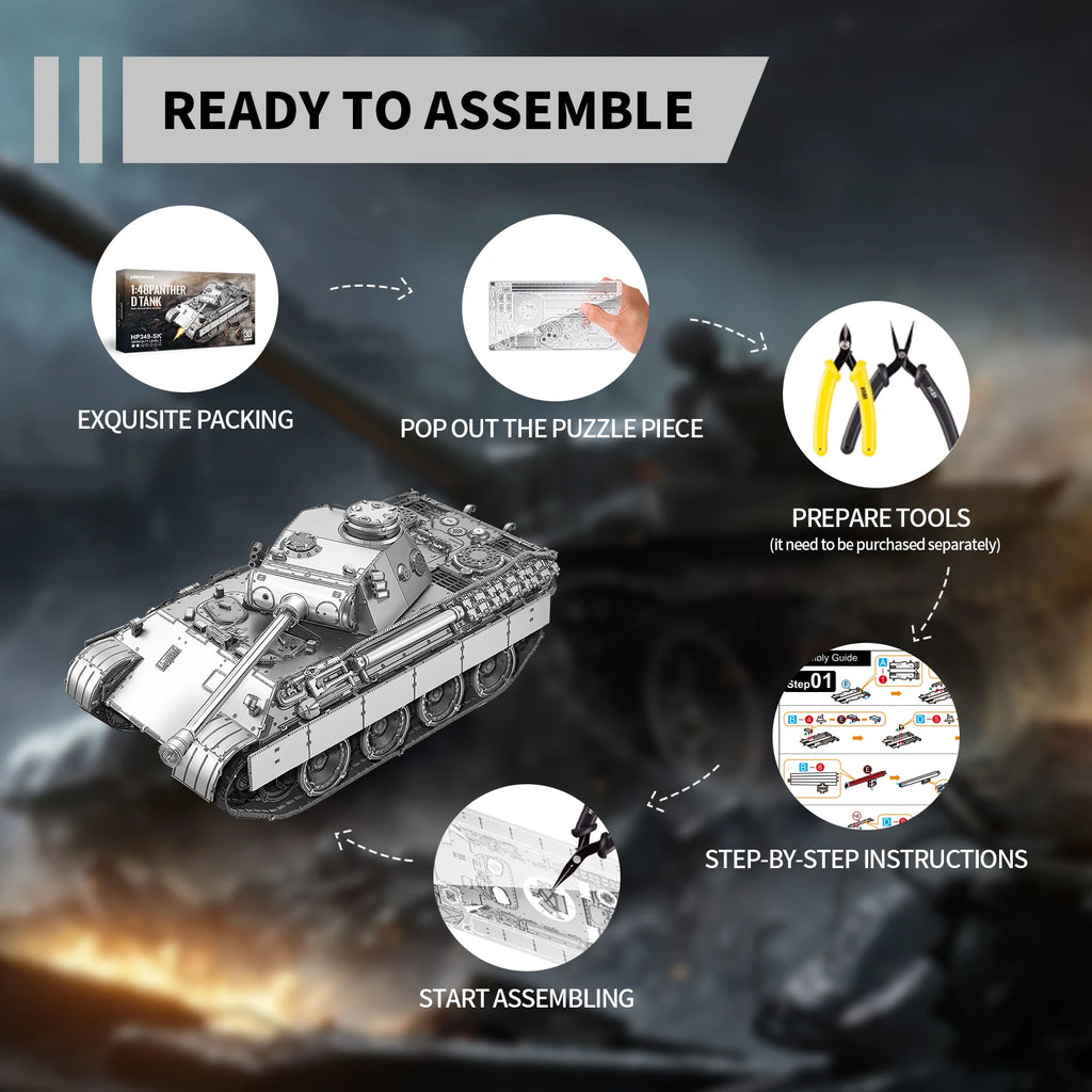 Piececool 3D Metal Puzzles 1:48 Panther D Tank Model Toys Assembling Jigsaw DIY Set for Adult