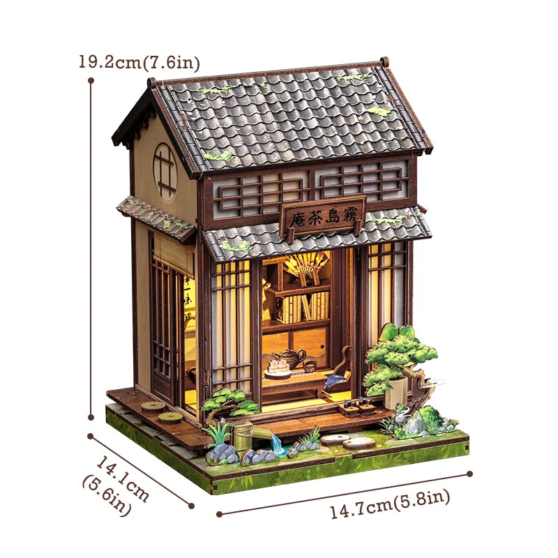 CUTEBEE Book Nook Miniature Building Kits Dollhouse DIY Wooden Mini Doll House for Party Birthday Gift Kirishima Cha-an