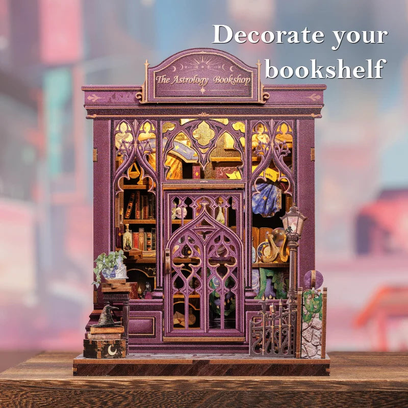 CUTEBEE Book Nook Kit Diy Miniature House Decoration Wooden Book Shelf Insert Model with Light 3D Puzzle Building For Child Toys