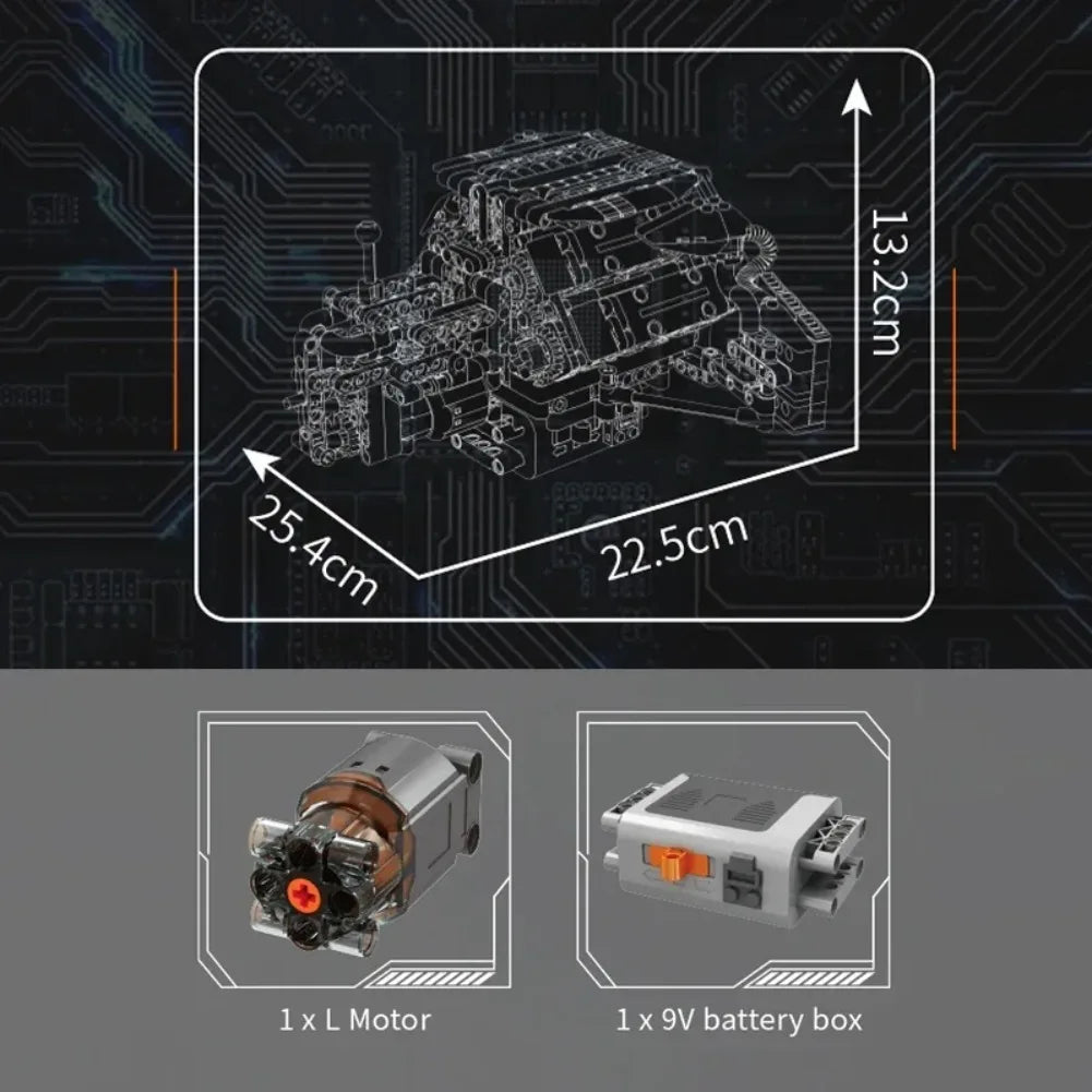 Mould King 10230 Car Engine Model Bricks Toys Motorized A8 Car W12 Engine Building Block Assembly Technical Motor Power Set Gift