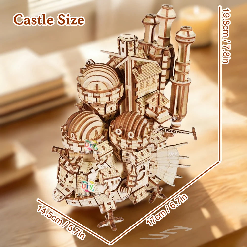URY 3D Wooden Puzzle Creative Magic Steel Castle Theme Film Movie Series DIY Toy Home Decoration Model Kit Gifts for Adults