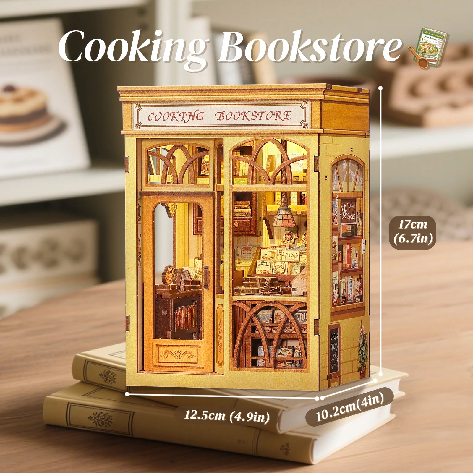 CUTEBEE DIY Book Nook Kit Wooden Bookstore Dollhouse with Light Miniature House Model for Bookshelf Creative Christmas Gift Idea