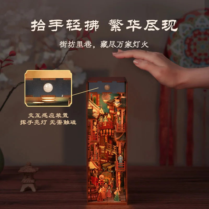 Tonecheer Sherlock Holmes Detective DIY Book Nook Dollhouse Diorama Model Kit 3D Wooden Puzzle Wooden Bookend Decoration Gift