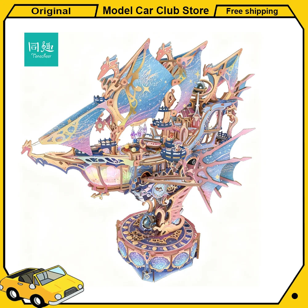 Tonecheer Fantasy Spaceship Boat Building Block Diorama Model Kit 3D Wooden Puzzle Wooden Birthday Gift Toy Dollhouse Decoration