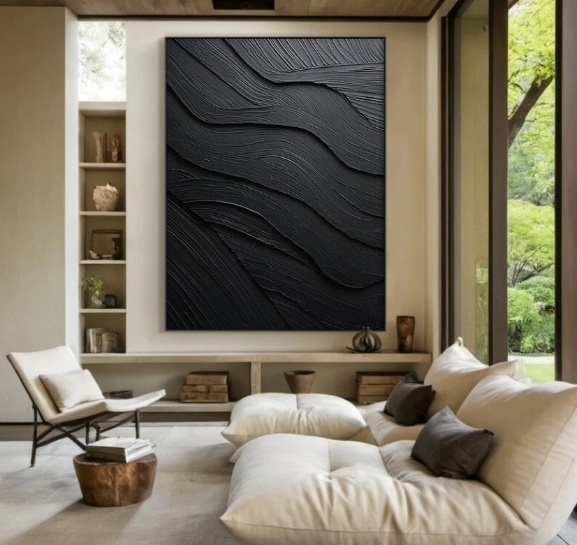 Handmade Modern Black Painting 3D Abstract Canvas Wall Art Oil Painting for Home Living Room Decor
