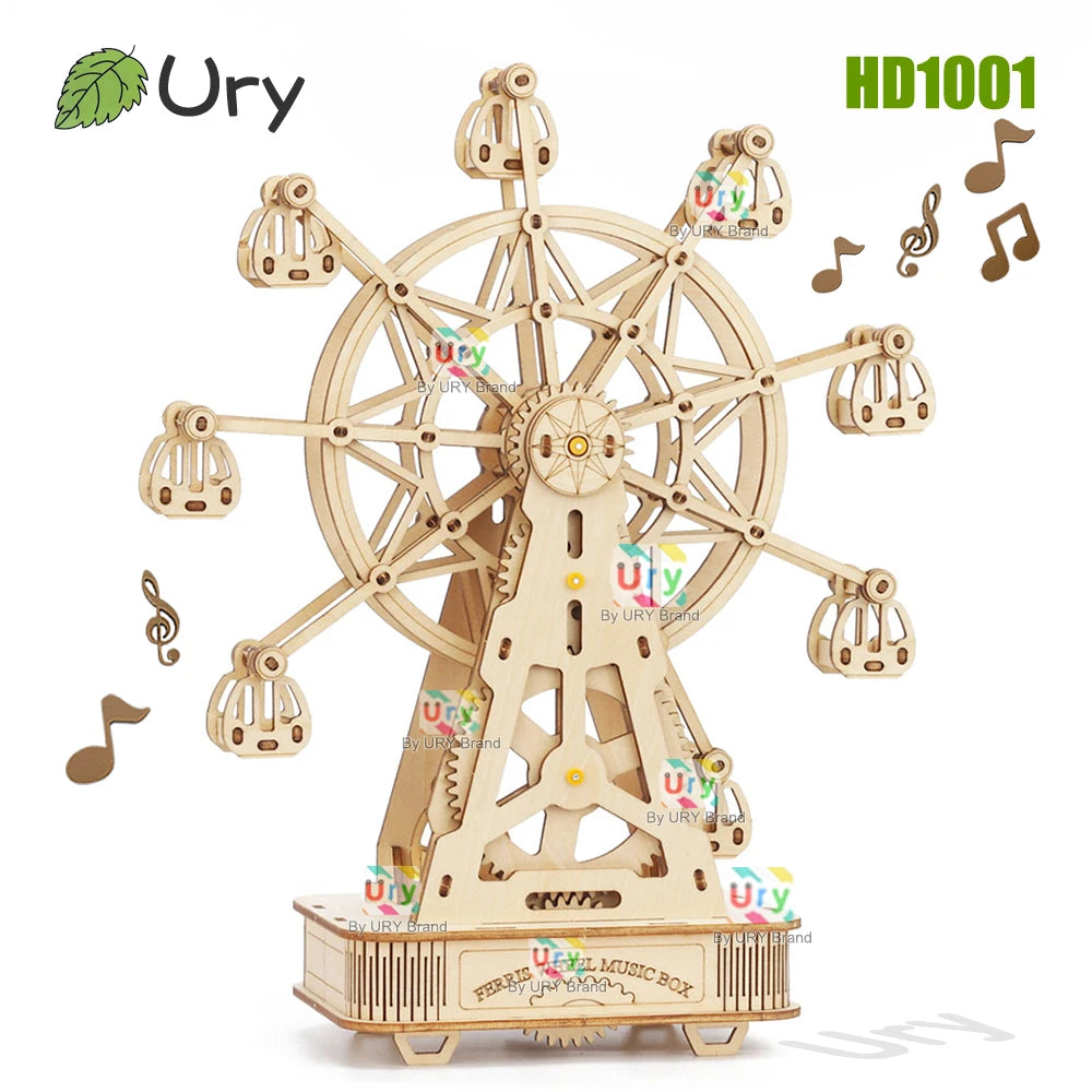 Rotatable DIY 3D Puzzles Mini Ferris Wheel Music Octave Box Wooden Model Mechanical Kits Assembly Decor Toy Gift for Kids Adult